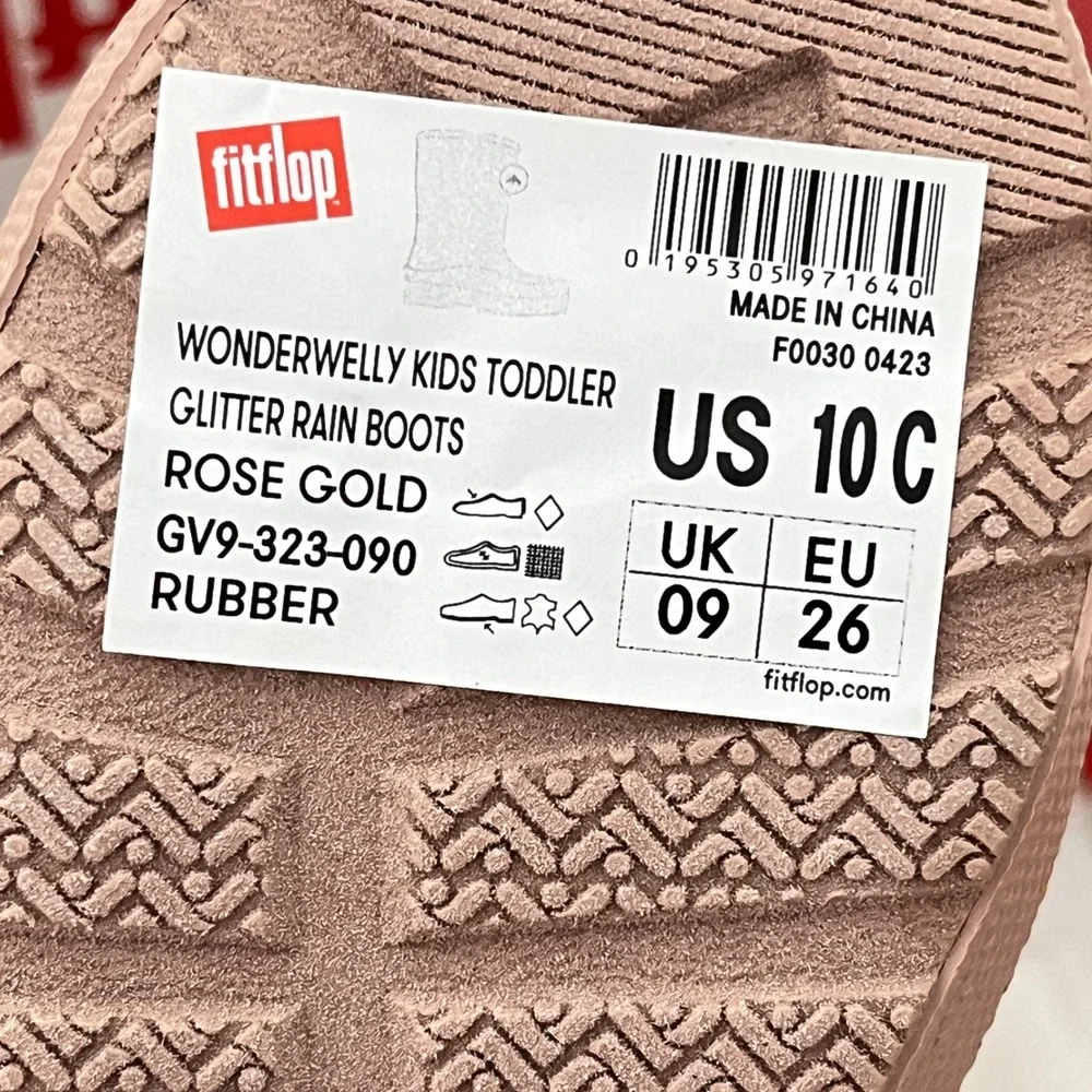 FitFlop WonderWelly Rain Boots Toddler Size 10C Rose Gold Glitter GV9-323-090